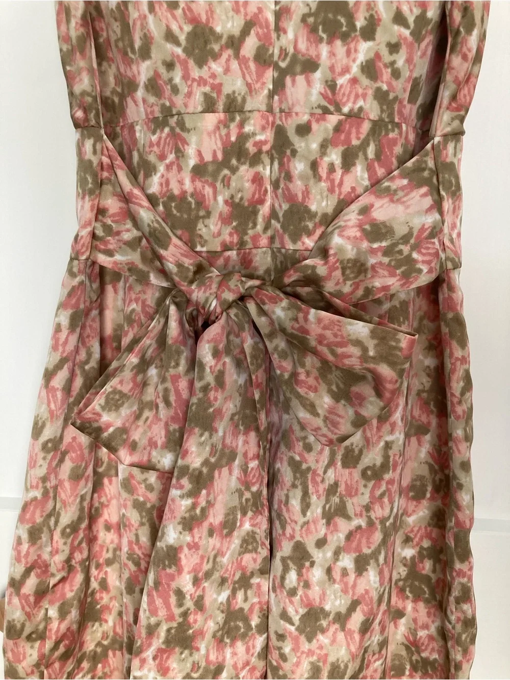 Talbots Pink and Taupe Floral V Neck Sleeveless Dress with Bow